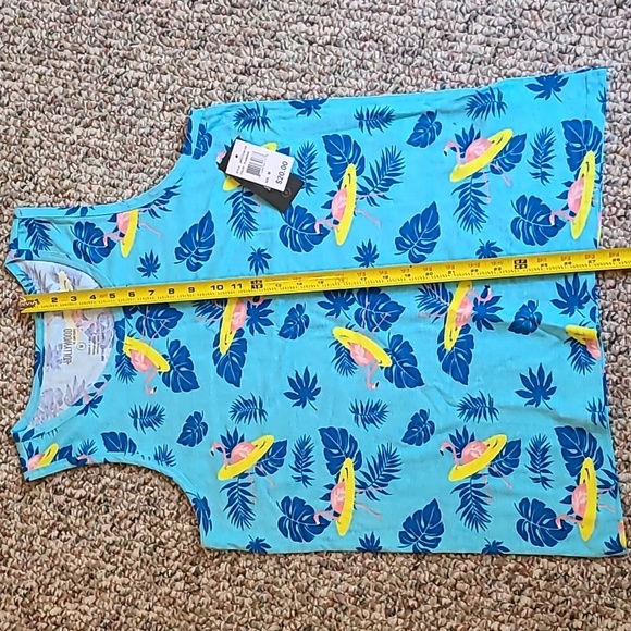 HOLLYWOOD BRAND BLUE WOMENS TANK TOP WITH FLAMINGOS SIZE MEDIUM - Picture 10 of 13